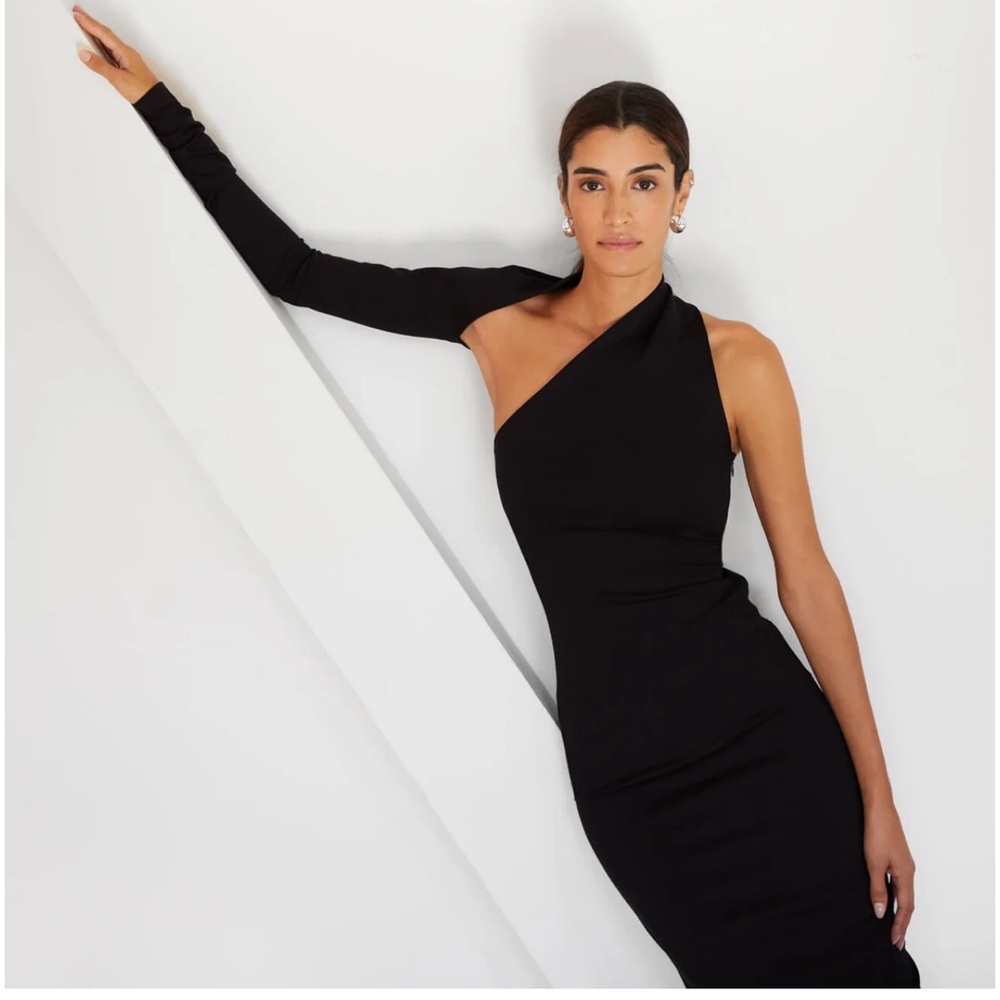One-Shoulder Black Dress with Long Sleeve